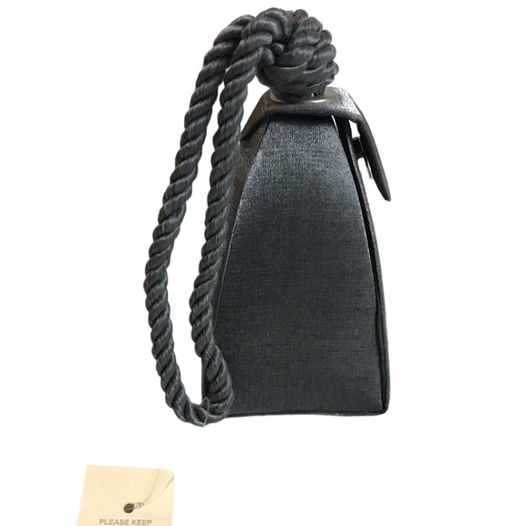 Vintage Evening Bag Purse Gunmetal Silver Gray Rope Handle Small Prom Wedding - Picture 9 of 9